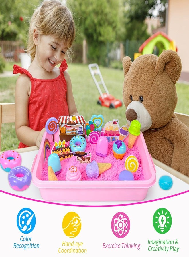 Bloolilies Sensory Bin, Ice Cream Play Sand Set with Magic Sand Toy for Kids, Ice Cream Toys Molds and Cleaning Tools Sandbox with Lid Sand Art Kits for Girls Toddlers Birthday Valentines Gifts - Image 3